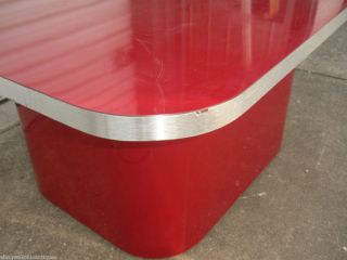 Cherry Red Lacquer Coffee Table Stainless Steel Banding 2 Piece Ultra