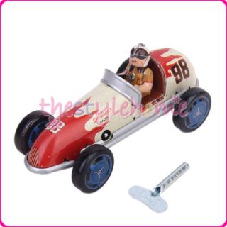 Wind Up Retro Racing Car Model Toy Collectible Gift w Cool Dressed