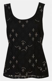 Topshop Cross Embellished Lace Tank