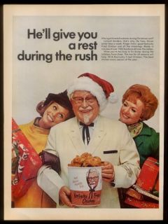 1968 Colonel Sanders & bucket Xmas photo KFC Kentucky Fried Chicken