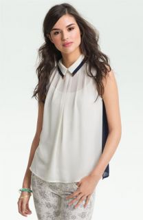Chloe K Tip Collar Sleeveless Chiffon Shirt (Juniors)