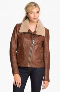 Andrew Marc Sarah Shearling Trimmed Leather Moto Jacket