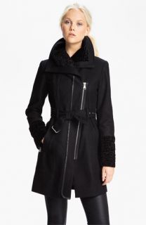 GUESS Asymmetrical Zip Coat with Faux Fur Trim (Online Exclusive)