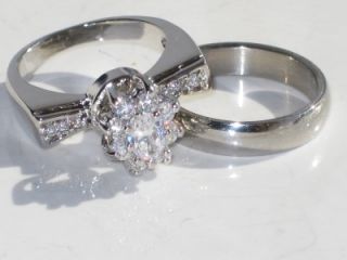 Ladies Cluster Engagement Ring Wedding Band Simulated Diamond Set