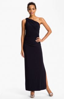 Betsy & Adam One Shoulder Shirred Jersey Gown