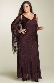 Alex Evenings Beaded Burnout Gown with Shawl (Plus)