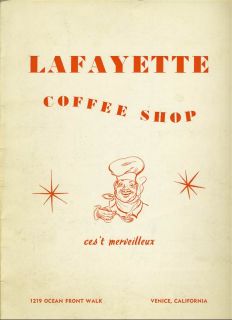 Lafayette Coffee Shop Menu Ocean Front Walk Venice California 1950S