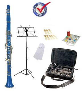 Student Blue BB Clarinet Package with Case Reeds Music Stand Cleaning