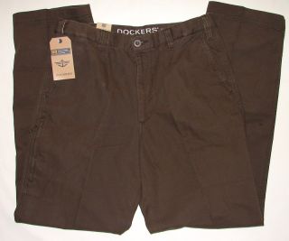 Dockers Soft Cargo Brown Pants D3 Classic Fit Flat Front Men