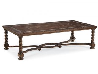 ROMA   EUROPEAN TRADITIONAL BROWN RECTANGULAR COCKTAIL COFFEE TABLE