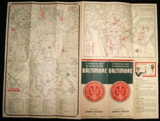 Baltimore Maryland City Street Road Map 1942 WWII Vintage Travel