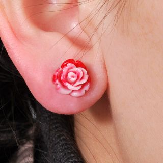  Silver 8 10mm Rose Flower Clay Stud Earrings 1 Pair Gift Box