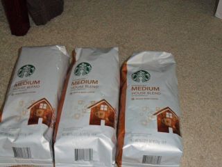 Packs of Starbucks Coffee Med Roast Whole Bean House Blend 16 OZ 453