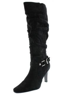 White Mountain NEW Cheeky Black Suede Heels Slouch Knee High Boots