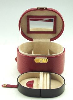 New in Box Champ Friedrich Lederwaren Dark Red Leather Jewelry Box