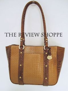 Brahmin Collette Stamped Woven Leather Toasted Almond & Pecan Tote Bag