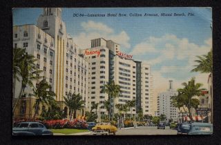 1953 Luxurious Hotel Row Collins Avenue Old Cars Saxony Miami Beach FL