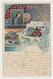 China Old Postcard Chinese Man Map to Colmar 1899