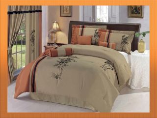 Pcs Embroidered Bamboo Comforter Set Bed in A Bag Queen Orange Ivory