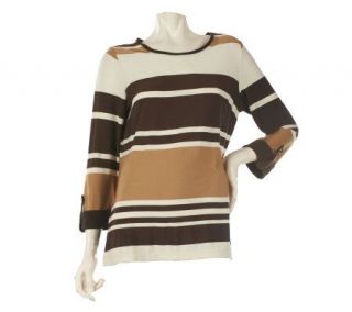 Susan Graver Liquid Knit Striped Top with Roll Tab Sleeves —