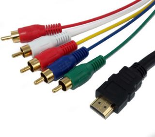  Male to 5RCA 5 RCA Audio Video AV Component Cable Gold Plated