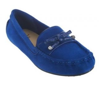 Isaac Mizrahi Live! Suede Moccasin with Patent Bow Detail   A223412