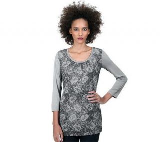 LOGO by Lori Goldstein Printed Front Top with 3/4 Sleeves —