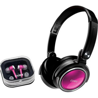 Coby CV215 Folding Bass Stereo Headphones Pink For  Players