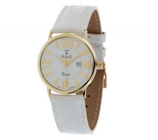 Vicence Bold Face Watch w/Colored Leather Strap 14K Gold —