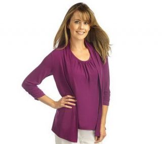 Susan Graver Liquid Knit Cardigan and Tank Set with Ruched Sleeves