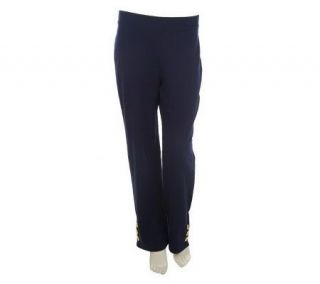 Susan Graver French Terry Pull on Regular Pants with Button Detail