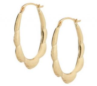 Scalloped Oval Hoop Earrings 14K Gold —