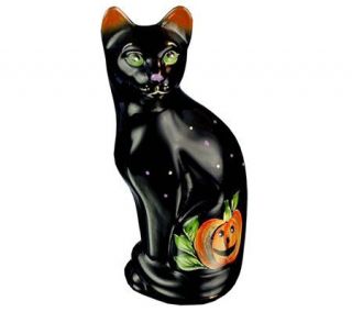 Fenton Art Glass Black Halloween Cat —