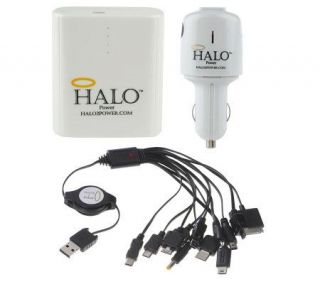 Halo Power Portable Charging Unit w/ 12 Adapters & Car Charger