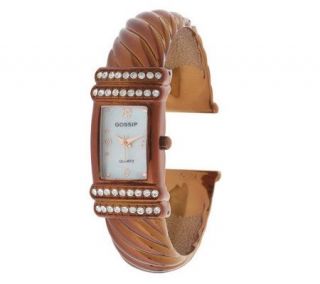 Gossip Crystal Accent Mother of Pearl Dial Cuff Watch —