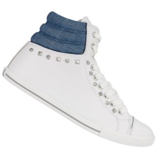 Converse Ct Padded Collar Slim Mid Leather Trainers White Blue Womens