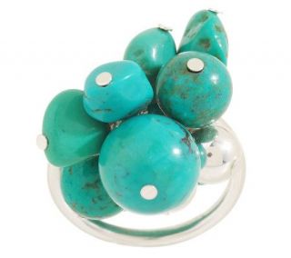Turquoise Bead Sterling Stretch Ring —