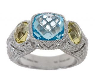 Judith Ripka Sterling 4.50ct Gemstone and Diamonique 3 Stone Ring 