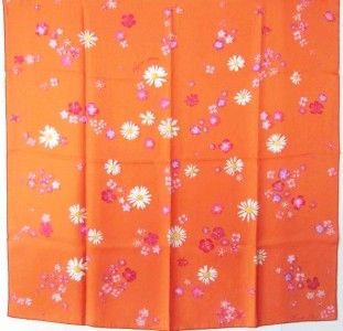 Silk Scarf FLOWER POWER Leigh Cooke ~ Apricot Orange/Fushia~ Daisies