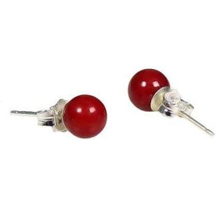 6mm red coral ball stud post earrings 925 silver