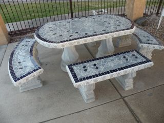  Concrete Patio Table Oval with 4 Benches Tile