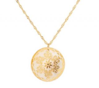 Lee Sands Mother of Pearl Round Pendant with Goldtone Chain — 