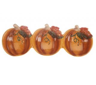 Handpainted Ceramic Pumpkin 3 section Dip Bowl —