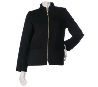 Susan Graver Zip Front Fully Lined Jacket with Mandarin Collar 