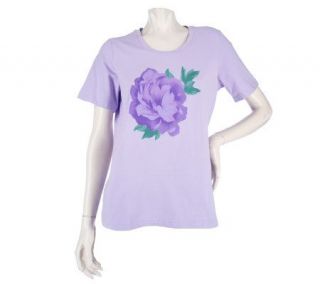 Denim & Co. Short Sleeve Rose Print T Shirt —