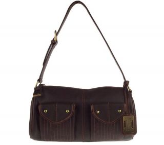 Maxx New York Pebble Leather Barrel Bag with Front Flap Pockets