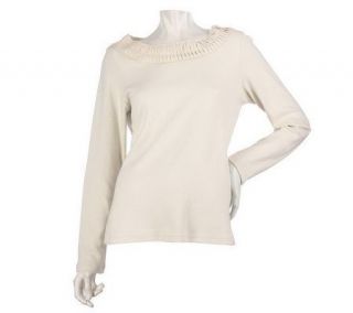 Liz Claiborne New York Scoop Neck T Shirt with Pleating Detail