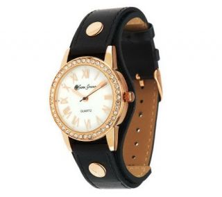 Susan Graver Leather Strap Watch with Mother of Pearl Dial   J268731
