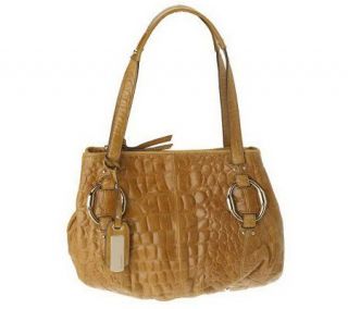 Makowsky Croco Embossed Leather Satchel with Hardware Accents