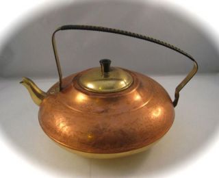 Vintage Holland Copper Brass Large Tea Kettle w Wrapped Handle Nice